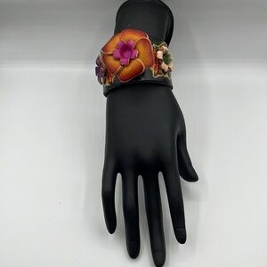 Leather Artisan Handmade Flower Women's Bracelet Fuchsia Orange